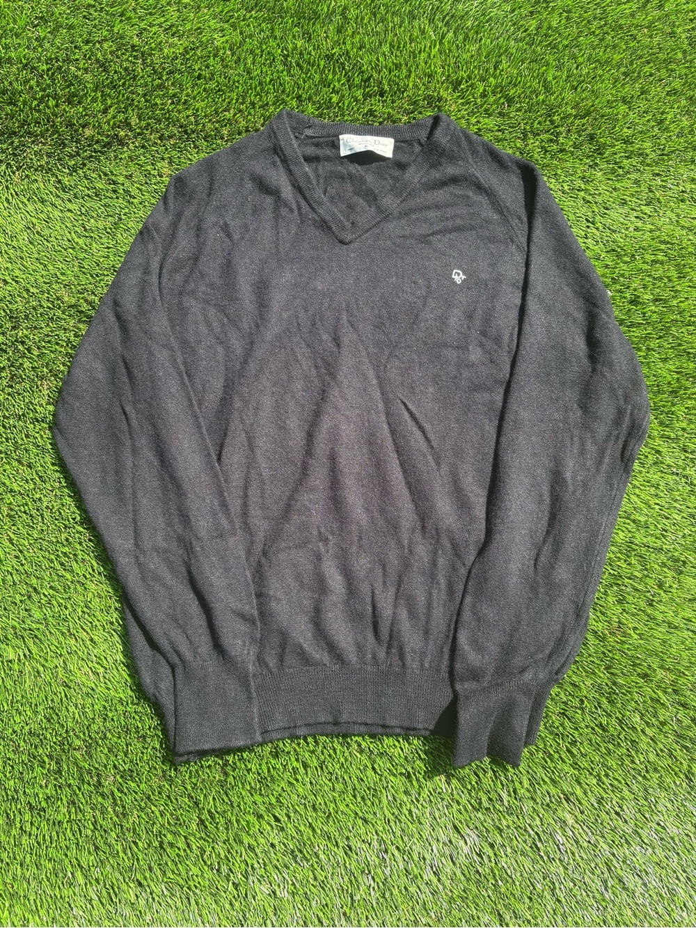 Vintage Christian Dior Monsieur Men's Black V-Neck Long Sleeve Sweater